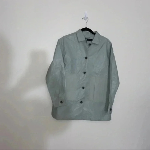 zara combination overshirt shacket sky blue Small - Picture 7 of 8
